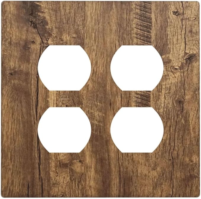 Rustic Brown Wood Distressed Wood Print Outlet Covers 2 Gang Double Duplex Decorative Light Switch Covers Electrical Wallplates Socket Faceplate for Farmhouse Home Decor