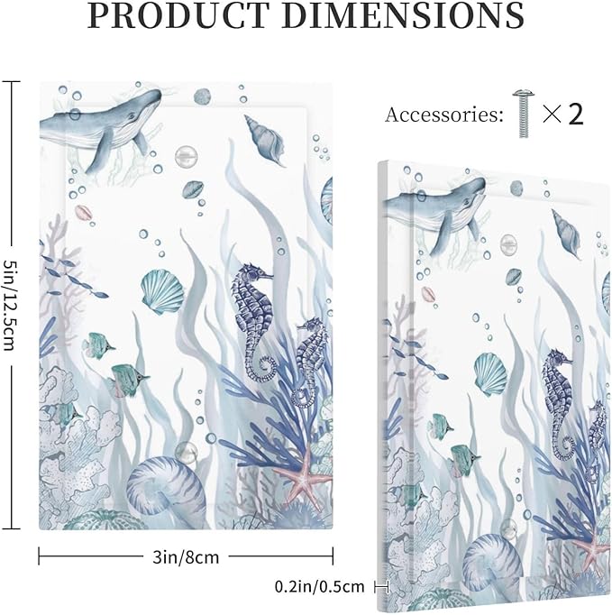 Ocean Themed Coral Seahorse Seashell Starfish Beach Light Switch Cover Plate 1 Gang No Device Blank Electrical Wall Plates Faceplate Decorative Switch Plate for Bathroom Home Decor