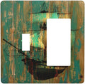 Outlet Covers Rustic Green Wood Grain Sailboat 1 Toggle 1 Rocker Combination Decorative Wall Plate Light Switch Cover Plate Electrical Switch Plates for Farmhouse Bedroom Decor