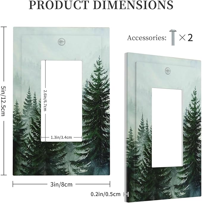 Forest Pinetrees Misty Landscape Nature Decorative Outlet Covers 1 Gang Single Rocker Wall Plates Gfci Faceplate Light Switch Cover Plate for Bedroom Farmhouse Decor