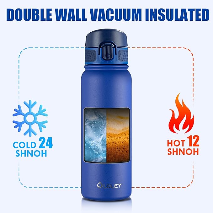 OLDLEY 20 Oz Insulated Stainless Steel Water Bottle For Kids, With Straws Leak-proof, Kids Water Bottles For School Boys Girls,Klein Blue