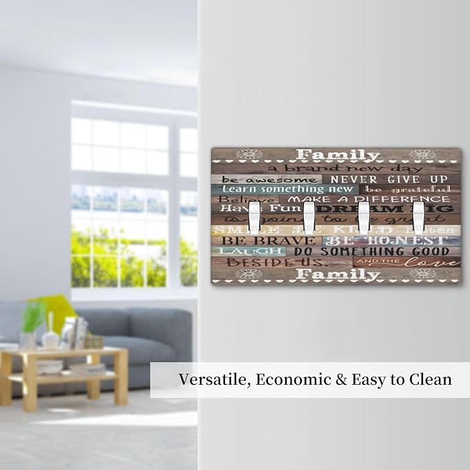 Country Farm Family Quote Wood 4 Gang Quad Toggle Device Light Switch Cover Decorative Wall Plate Decorative Electrical Faceplate Outlet Cover