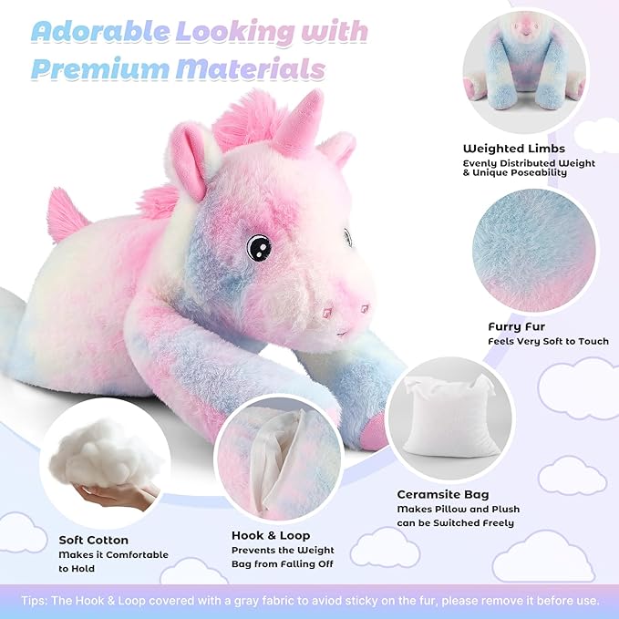 Bobbie & Laxi 24" & 4.5lbs Unicorn Stuffed Animal, Sitting & Laying Weighted Stuffed Animals, Cuddly & Soft Weighted Unicorn Plush for Adults & Kids, Unicorn Gifts for Christmas & Valentine’s Day