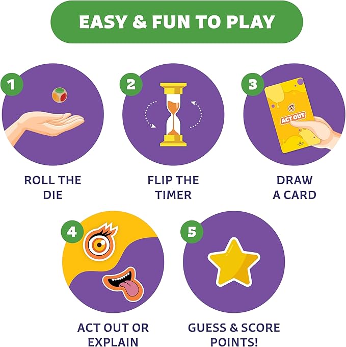 Clever Fox Play Epic Charades Game for Kids Ages 6+ – 200 Act Out & Explain Cards with Illustrations & Timer – Fun Educational Games for Kids 8-12 for Family, Party, Classroom & Travel
