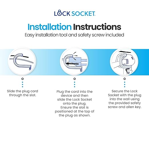 Lock Socket 3 Prong Outlet Lock (White) | Anti Theft Lock to Secure Three Pronged Plugs to the Outlet | an Innovative Way to Prevent Cords Unplugging|Child-Safe, with Security Screw |Made in USA