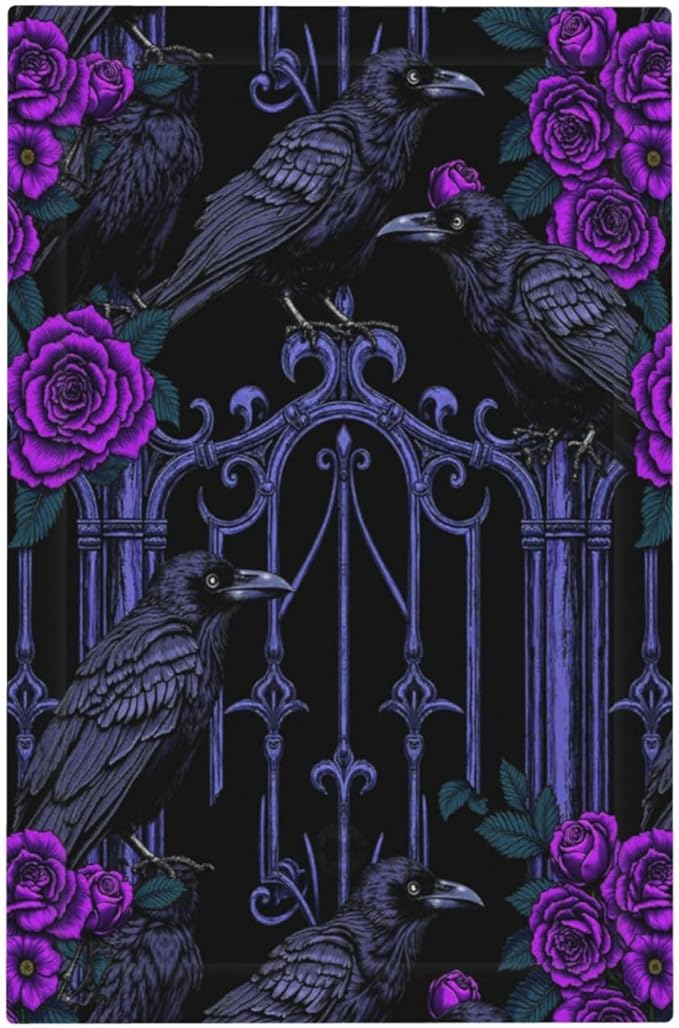 Light Switch Cover Plate Gothic Style Crow Purple Flowers 1 Gang No Device Blank Electrical Wall Plates Faceplate Decorative Switch Plate for Bedroom living Room Decor