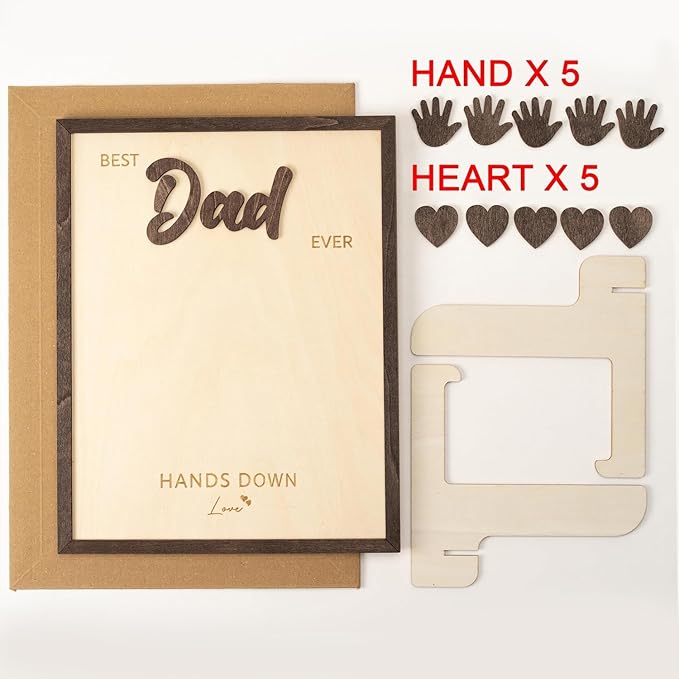 NELXI Best Dad Ever Gifts - Personalized Wooden Handprint Keepsake Frame, DIY Handprint Kit for Kids, Meaningful Family Decor and Sentimental Gift for Dad, Grandparents from Children
