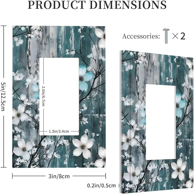Rustic Blue Watercolor Flower Wooden Background Decorative Outlet Covers 1 Gang Single Rocker Light Switch Cover Plate Wall Plates GFCI Faceplate for Bedroom Living Room Decor