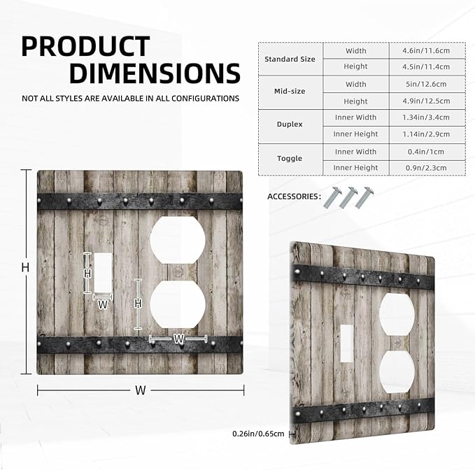 Vintage Retro Western Barn Cabin Wood 2 Gang 1 Toggle/Duplex Combo Outlet Light Switch Cover Wall Plate Electrical Faceplate Decorative Dual Device Switchplate