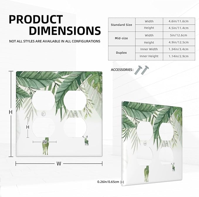 Deer Banana Leaves Palm Trees Green Plants Outlet Covers 2 Gang Double Duplex Decorative Light Switch Covers Electrical Wallplates Socket Faceplate for Bed Room Living Room Decor