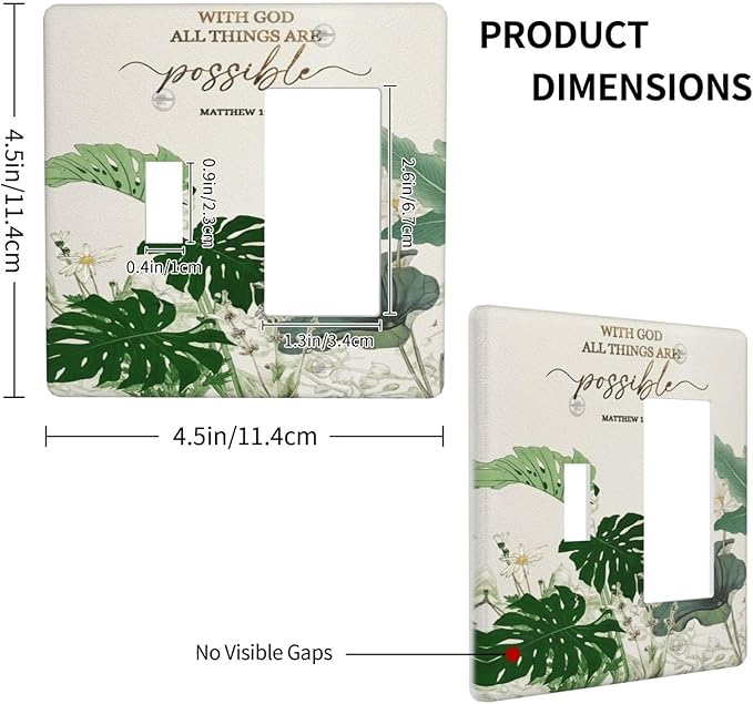 Decorative Outlet Covers Boho Green Monstera Leaf Inspirational Quotes 2 Gang Light Switch Cover Plate Single Toggle 1 Rocker Wall Plates for Electrical Switch Plate Covers for Home Decor