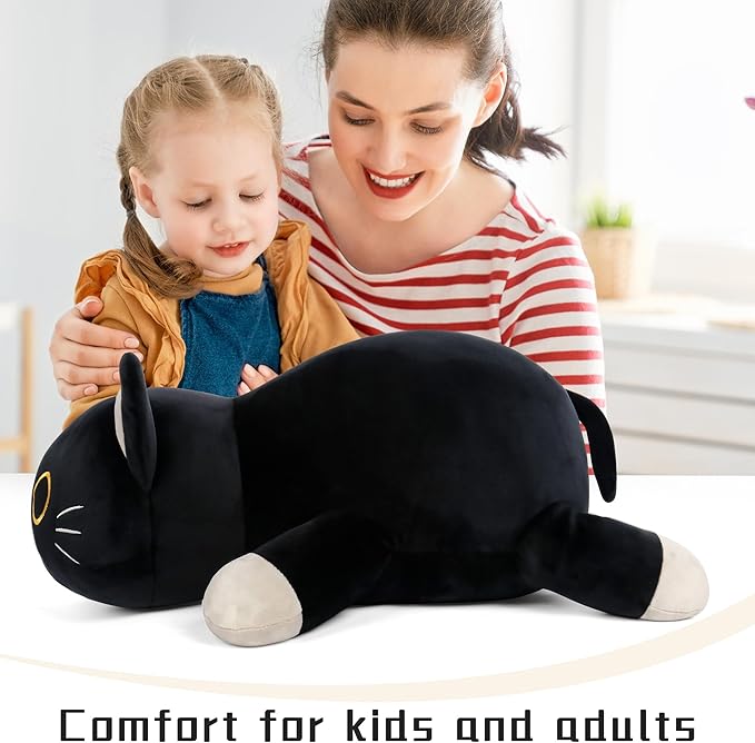 Wepop 24" Black Cat Plush Weighted Stuffed Animals, 4.2lbs Weighted Black Cat Pillow Giant Cat Stuffed Animal Cuddle Plushies Gift for Kids Adults