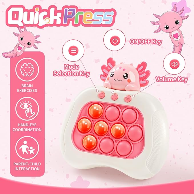 Axolotl Pop Game Fidget Toy,Easter Basket Stuffers,Quick Push Game Pop Bubble Up Toys,Easter Egg fillers Axolotl Gifts Teen Girl Trendy
