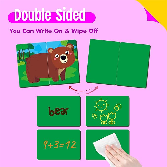 SpriteGru Jungle Animal Memory Game, 28 Chunky Cards Wild Animal Head Tail Matching Game 1-5 Players Memory Matching Game for Age