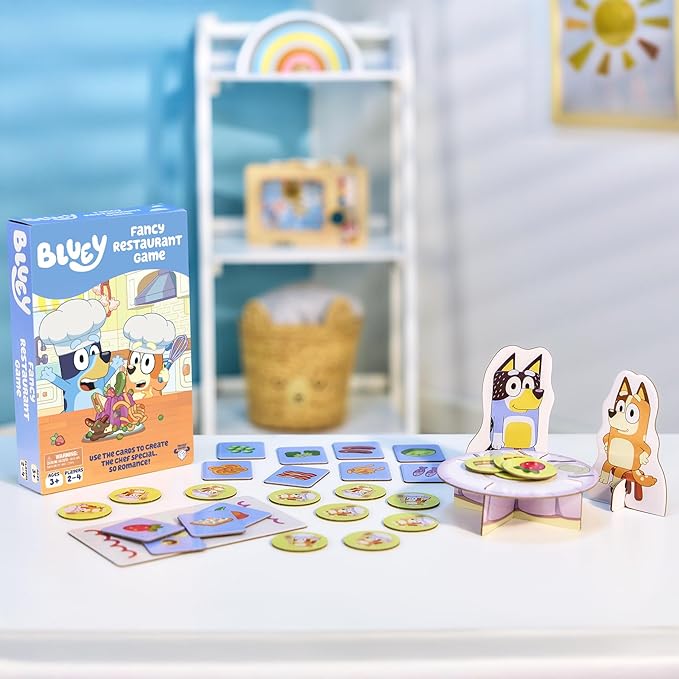 Bluey Fancy Restaurant Game, Join and Bingo as They Match Food Cards to Help Dad Prepare a Special Dinner for Mum, Serve up Fun While Building Memory and Matching Skills, Ages 3+, 2–4 Players