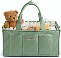 Baby Essentials Diaper Caddy Organizer – Portable Storage Basket with Shoulder Strap & Stroller Hooks, Splashproof Quilted Nursery & Car Tote, Gender Neutral Gifts for Baby Shower, Sage Green
