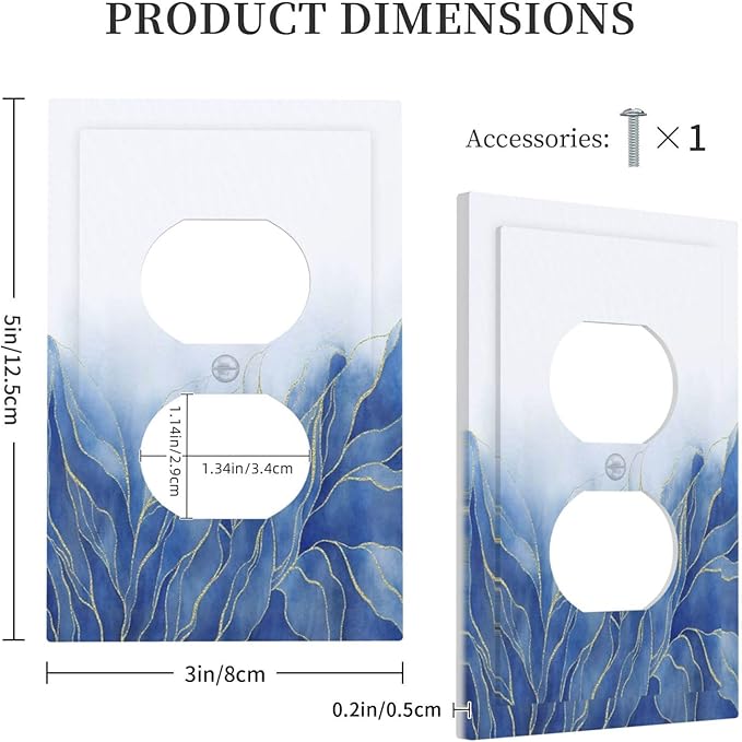 Decorative Outlet Covers Blue Gold Leaf Marble Modern Abstract 1 Gang Duplex Light Switch Cover Plate Electrical Switch plates WallPlates Socket Covers for Kitchen Bathroom Decor