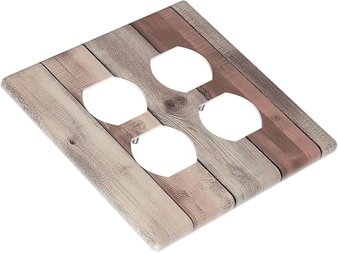 Outlet Covers Vintage Natural Wood Rustic Cinnamon 2 Gang Double Duplex Decorative Light Switch Covers Electrical Wallplates Socket Faceplate For Farmhouse Cabin Decor