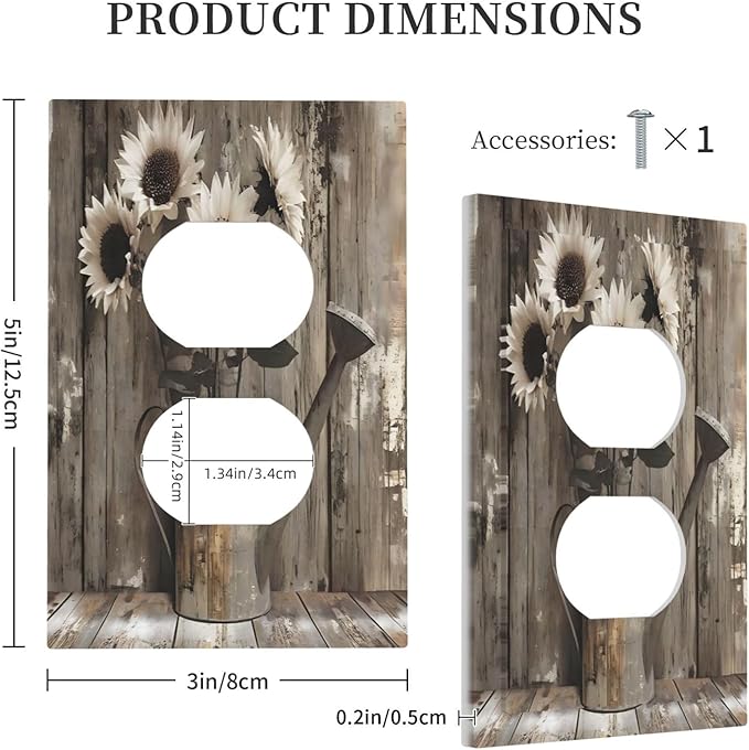 Rustic Floral Country Sunflower Daisy Old Wooden Boards Outlet Covers 1 Gang Duplex Light Switch Cover Decorative Switch Plates Electrical Receptacle Faceplate Wall Plate for Farmhouse Home Decor