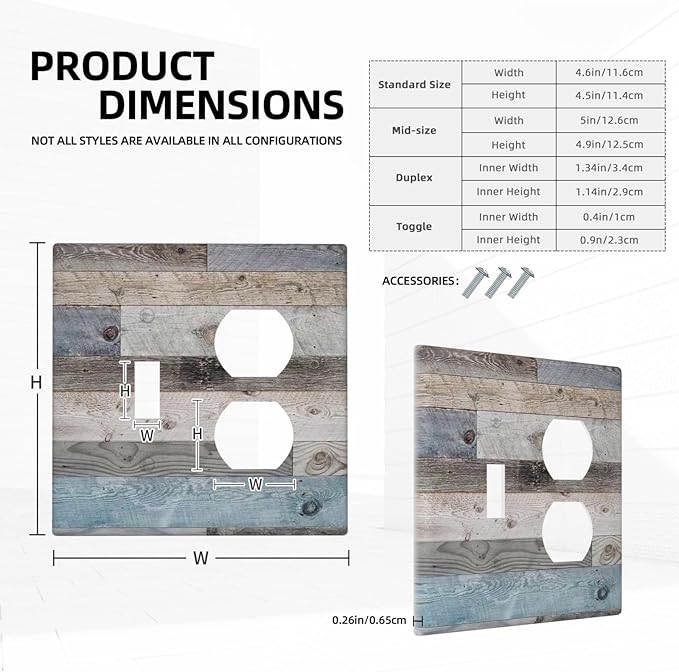 2-Gang 1-Toggle 1-Duplex Combination Wall Plate Vintage Rustic Western Kitchen Country Style Teal Blue Wooden Wood Plank Two Combo Double Device Toggle/Outlet Receptacle Light Switch Face Plate Cover