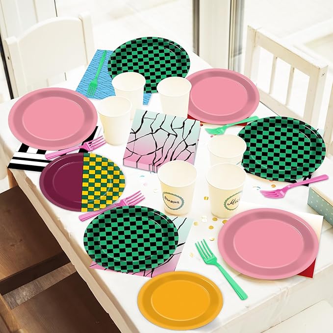 96 Pcs Demon Party Paper Plates and Napkins Anime Demon Party Decorations Cartoon Film Disposable Dessert Plates Demons Comic Tableware Set Serves 24 Guests Boys Girls Kids Teenagers Birthday Supplies