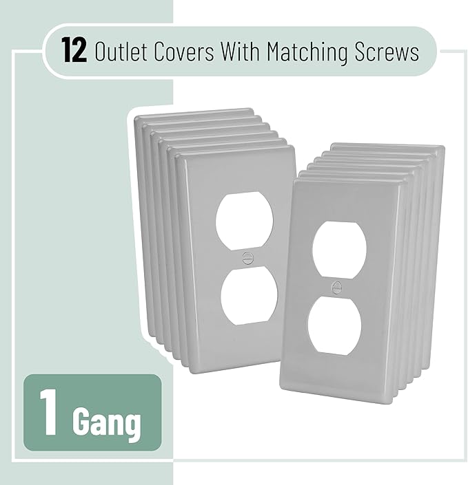 Bates- Duplex Wall Plate, 12 Pack, Gray, Electrical Outlet Cover Plates, Wall Outlet Cover