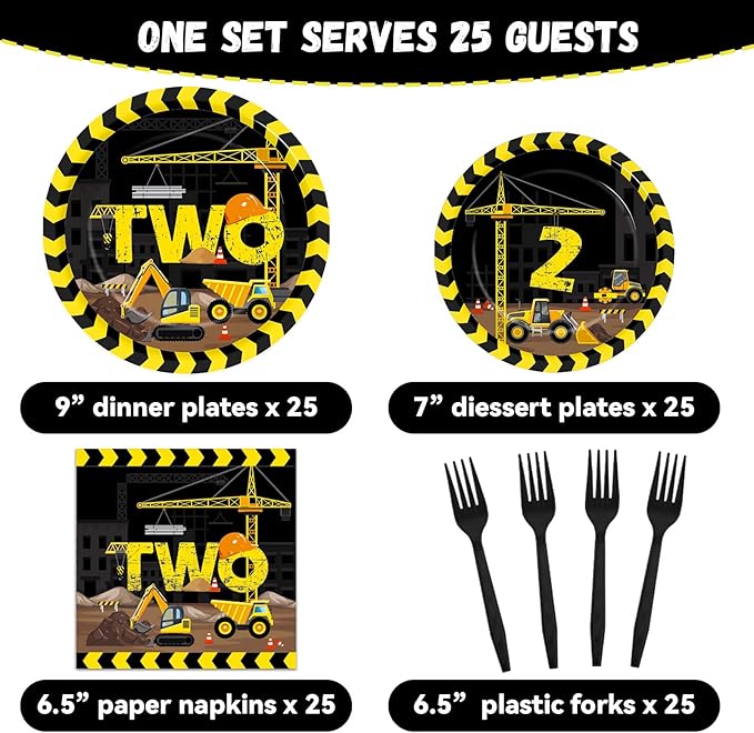 100 Pcs Construction Party Plates and Napkins Set Construction Truck Birthday Party Decorations Supplies Tableware Construction Themed Party Favors for Birthday Party Decorations Serves 25