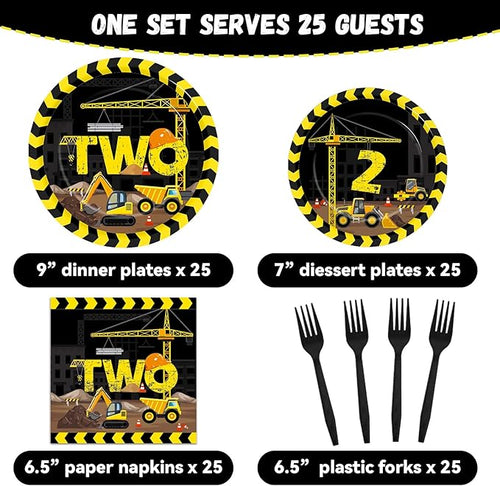 100 Pcs Construction Party Plates and Napkins Set Construction Truck Birthday Party Decorations Supplies Tableware Construction Themed Party Favors for Birthday Party Decorations Serves 25