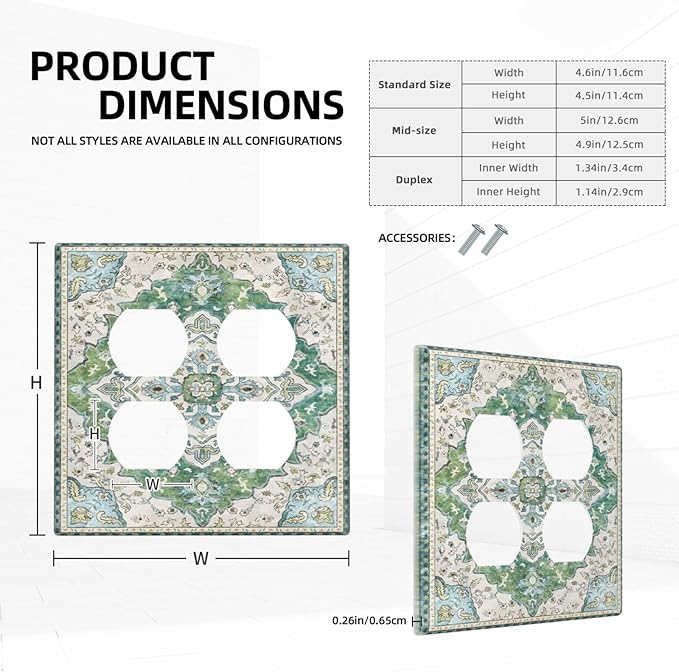 Sage Green Boho Vintage Floral Outlet Covers 2 Gang Double Duplex Decorative Light Switch Covers Electrical Wallplates Socket Faceplate for Bedroom Living Room Decor