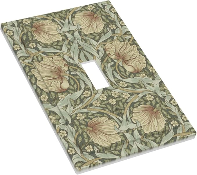 William Morris Pimpernel Flowers 1 Gang Light Switch Cover Single Toggle Wall Plate Decorative Vintage Floral Green Botanical Electrical Switchplate Covers for Country Bedroom Kitchen Décor