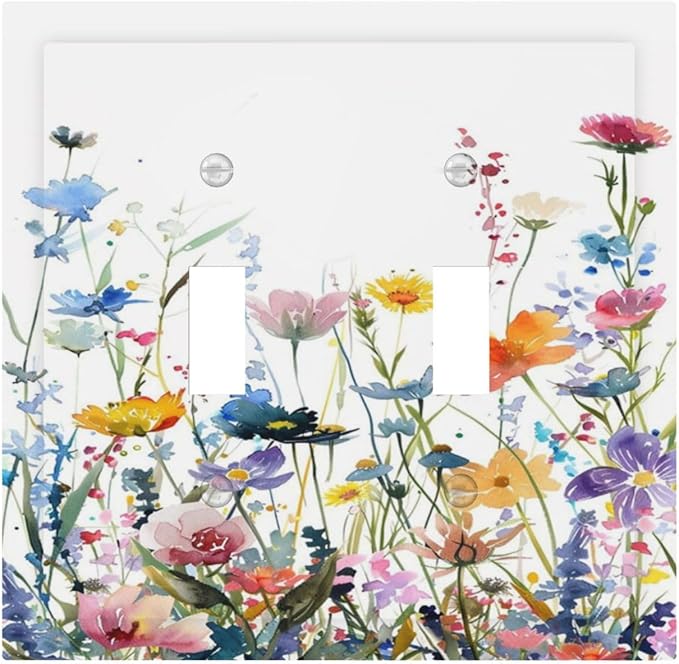 Watercolor Wildflowers Colorful Floral Plant Decorative Switch Plates 2 Gang Double Toggle Outlet Light Switch Cover Wall Plate Electrical Faceplate for Bedroom Living Room Decor