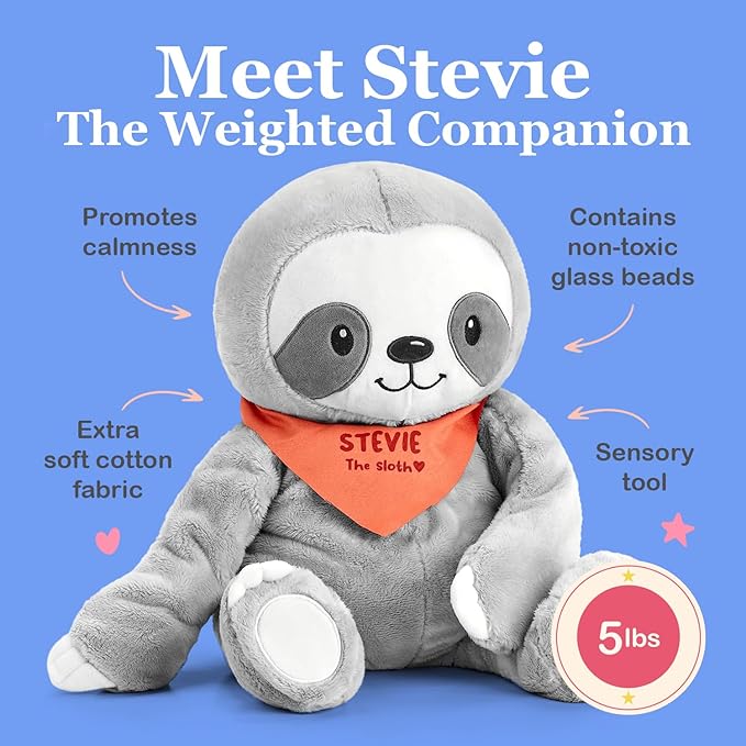 Lilly's Love Weighted Stuffed Animals for Adults & Kids — 5lb Calming Sloth Plush for Anxiety, ADHD & Sensory | Machine Washable Weighted Stuffed Animal w/Removable Insert | Stevie The Sloth