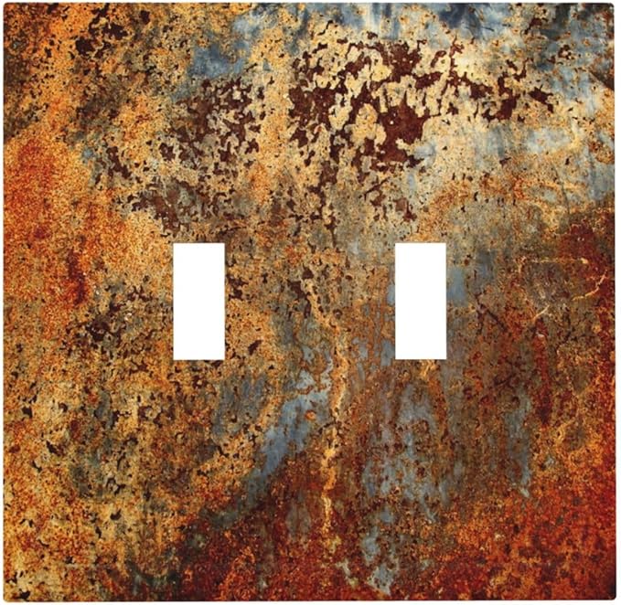 Rust Old Rusty Copper Rustic 2 Gang Double Toggle Outlet Light Switch Cover Wall Plate Electrical Faceplate Decorative Dual Device Switchplate