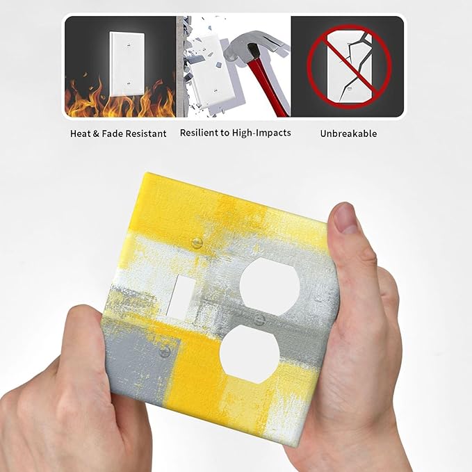 Outlet Covers Retro Modern Gray Yellow Ombre Abstract Art 2 Gang Decorative Switch Plates 1 Toggle Duplex Combo Light Switch Cover GFCI Electrical Wall Plates for Bathroom Bedroom Decor