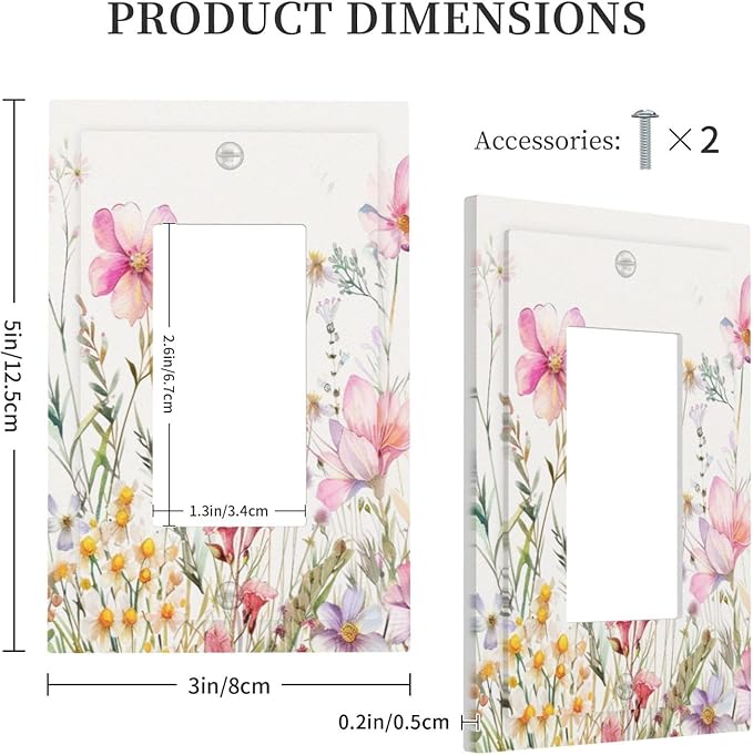 Pink Floral Wild Flowers Watercolor Plants Decorative Outlet Covers 1 Gang Single Rocker Light Switch Cover Plate Wall Plates GFCI Faceplate for Bedroom Living Room Decor