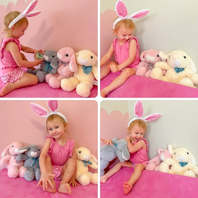 BENINY Easter Bunny Stuffed Animal 14" in Bulk, 3Pcs Cute Stuffed Bunny Rabbit Plush Toys Gift for Girls Kids, Grey/White/Pink