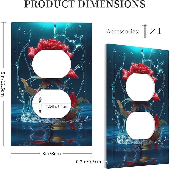 Red Rose Blue Water Drips 1 Gang Outlet Plate Covers Decorative Single Duplex Wall Plate Electrical Receptacle Light Switch Cover Art Faceplate Switchplate for Kidroom Bedroom Living Room Decor