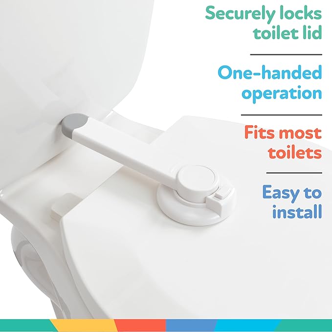 Nuby Child Safety Toilet Lock - Toilet Lid Lock for Baby Proofing - Easy One-Hand Operation - Simple Installation - Fits Most Seats