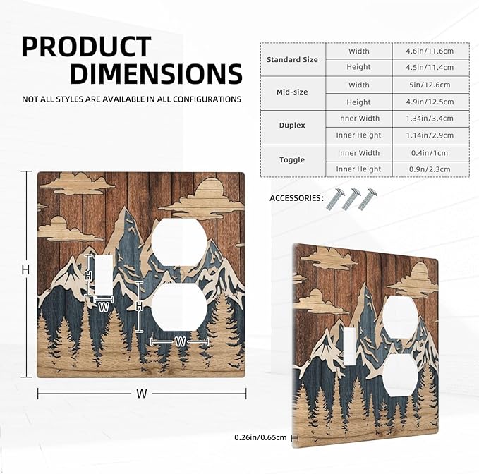 Blue Mountain Range Forest Nature Wilderness Wood Texture Wallplates 1 Toggle 1 Duplex Switch Plate Electrical GFCI Faceplate Decorative Light Switch Covers for Farmhouse Home Decor