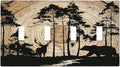 Rustic Forest Antler Black Bear Deer Silhouettes Light Switch Covers Quad Toggle Electrical Faceplate 4 Gang Wall Plate Decorative Switch Plates Cover for Farmhouse Home Decor