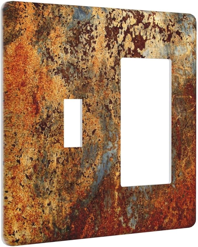 Rust Old Rusty Copper Electrical 2 Gang Single Toggle/Rocker Combination Light Switch Cover Decorative Wall Plate Electrical Switch Faceplate
