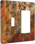 Rust Old Rusty Copper Electrical 2 Gang Single Toggle/Rocker Combination Light Switch Cover Decorative Wall Plate Electrical Switch Faceplate
