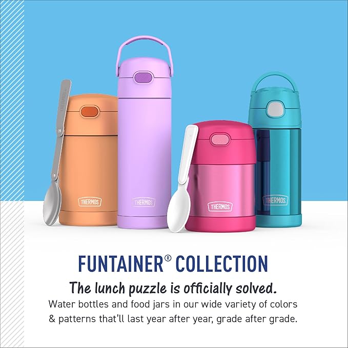 THERMOS FUNTAINER Water Bottle with Straw - 12 Ounce - Kids Stainless Steel Vacuum Insulated Water Bottle with Lid, Unicorn Blooms