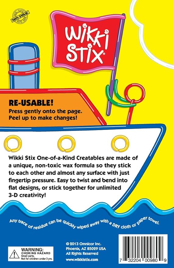 WikkiStix Travel Fun Pak, 24 Wikki Stix and 8-Page idea Booklet and playboard, Made in The USA!