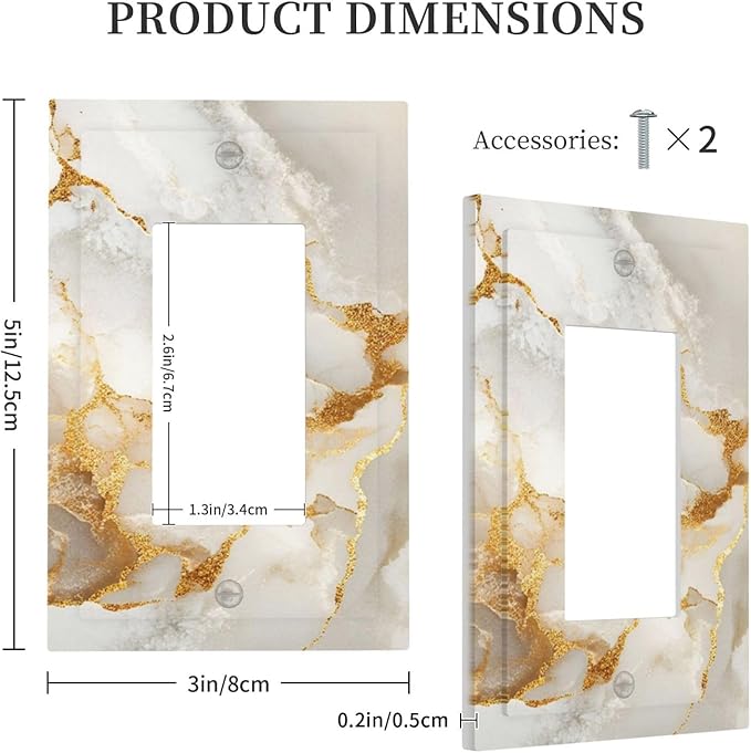 Gold Marble Crack Simple Abstract Print Decorative Outlet Covers 1 Gang Single Rocker Light Switch Cover Plate Wall Plates GFCI Faceplate for Bathroom Kitchen Home Decor
