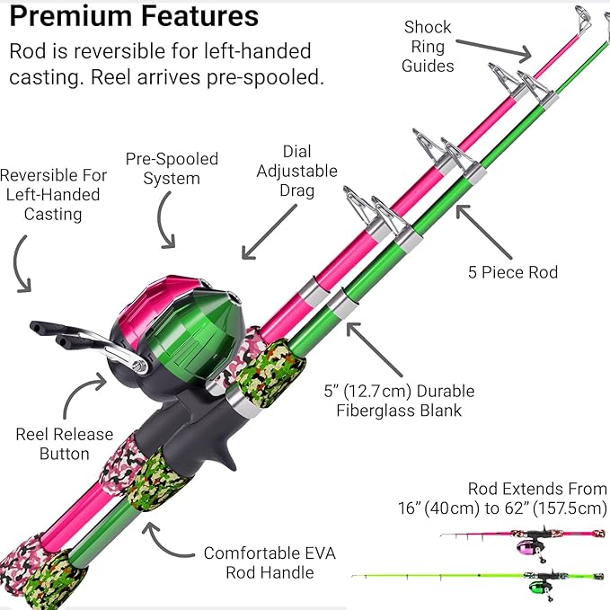 Lanaak Kids Fishing Pole, Kids Portable Telescopic Fishing Rod Set, Tackle Box and Fishing Net Combo Kit, Kids Fishing Gear for Boys and Girls Age 5-10 and Youth