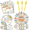96Pcs Here Comes The Son Party Plates and Napkins for Boho Sun Birthday Party Supplies Here Comes The Son Themed Paper Dessert Plates Sunshine Tableware Set for Baby Shower 24 Guests Party Decorations