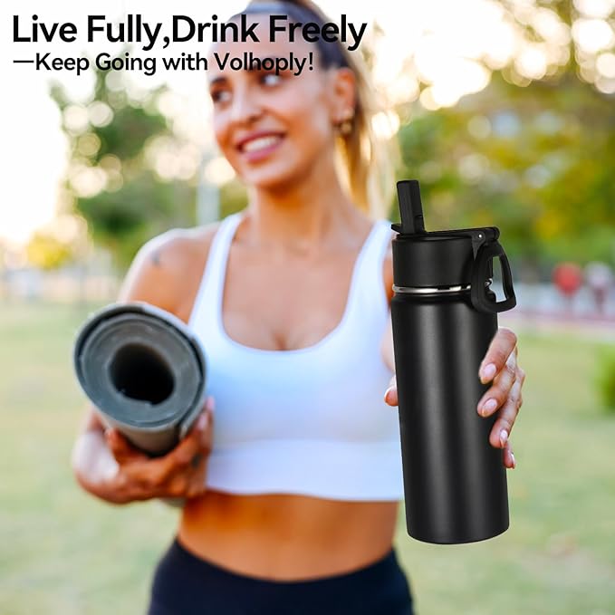 Volhoply 16 OZ Kids Water Bottle Bulk 2 Pack,Insulated Sports Bottles with Straw Lid,Stainless Steel Bottle with Handle Keep Cold & Hot,Double Wall Vacuum Tumbler Cups for School,Girls(Mix, 2)