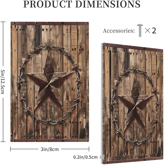 Light Switch Cover Rustic Star Western Cowboy Wood Wall Plate Cover 1 Gang Blank No Device Decorative Outlet Covers Electrical Switchplate for Farmhouse Home Decor