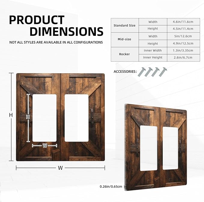 Decorative Outlet Covers Retro Brown Wood Barndoor 2 Gang Light Switch Cover Plate Double Rocker Wall Plates for Electrical Outlets Switch Plate Covers for Farmhouse Home Decor